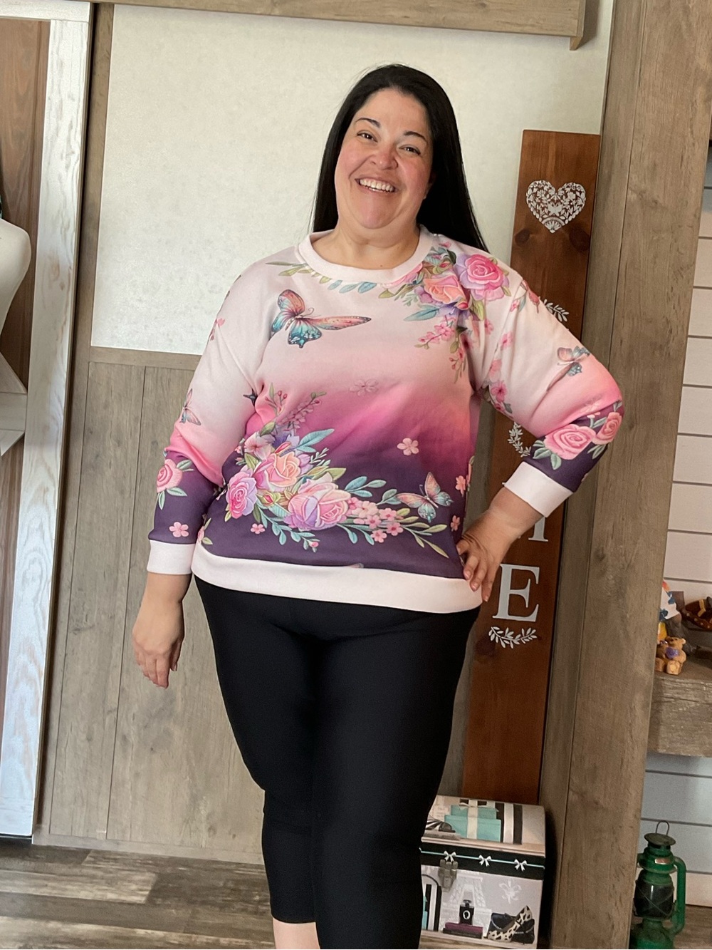Floral Ombre Pullover Sweatshirt - Pink